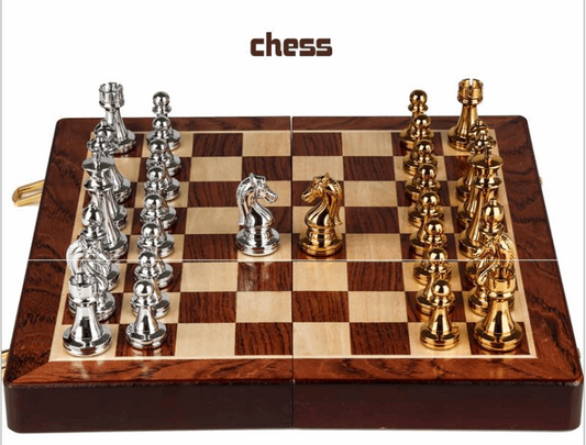 Bronze Retro Style Wooden Folding Chess Set